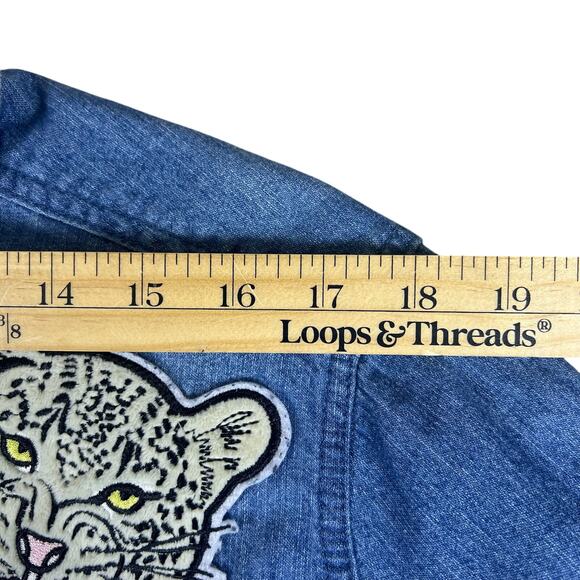 Mossimo Leopard Patch Denim Shirt XL | Boyfriend Fit Chambray Button Down Y2K - Picture 9 of 12